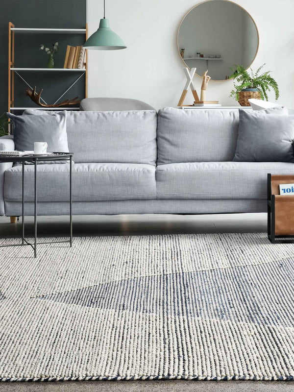 BANKSIA RUG - IVORY/BLUE - HAND WOVEN - COTTON DENIM/WOOL