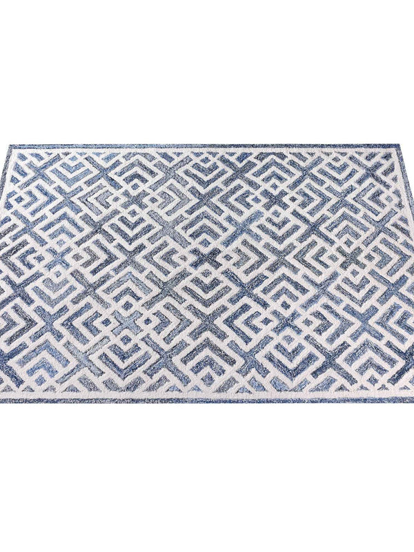 BOESMAN-III RUG - BLUE/IVORY - HAND TUFTED - COTTON DENIM/WOOL