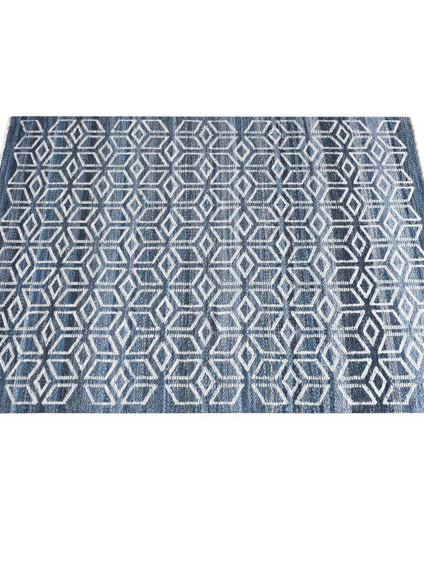 EIXAMPLE RUG - BLUE/IVORY - JACQUARD WOVEN - DENIM/WOOL