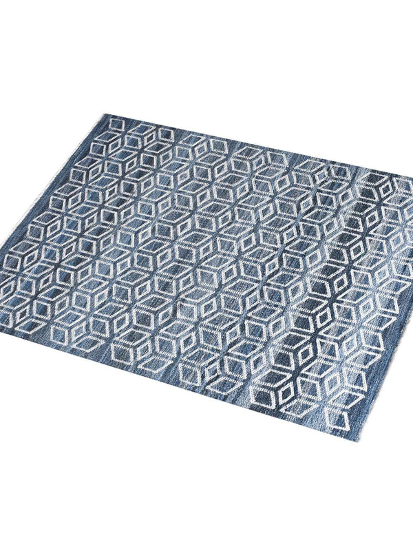 EIXAMPLE RUG - BLUE/IVORY - JACQUARD WOVEN - DENIM/WOOL