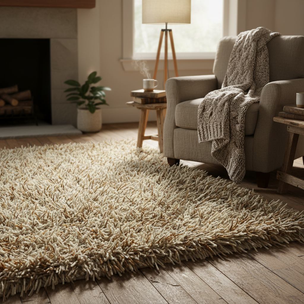 High Pile Rugs displayed with deep, textured wool and viscose handcrafted surfaces in neutral and earthy tones.