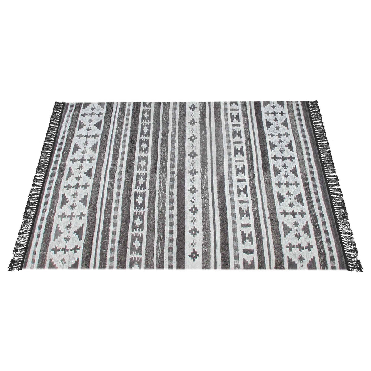 Monolith & Heart Martil Hand-Woven Wool Rug, Charcoal & Natural White