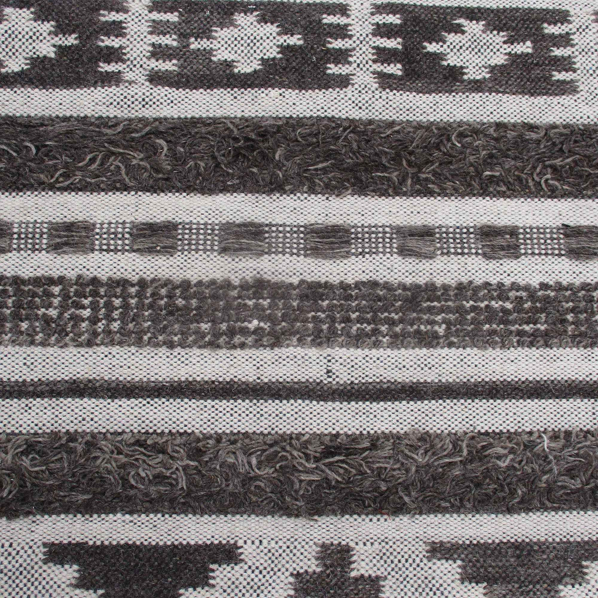 Monolith & Heart Martil Hand-Woven Wool Rug, Charcoal & Natural White