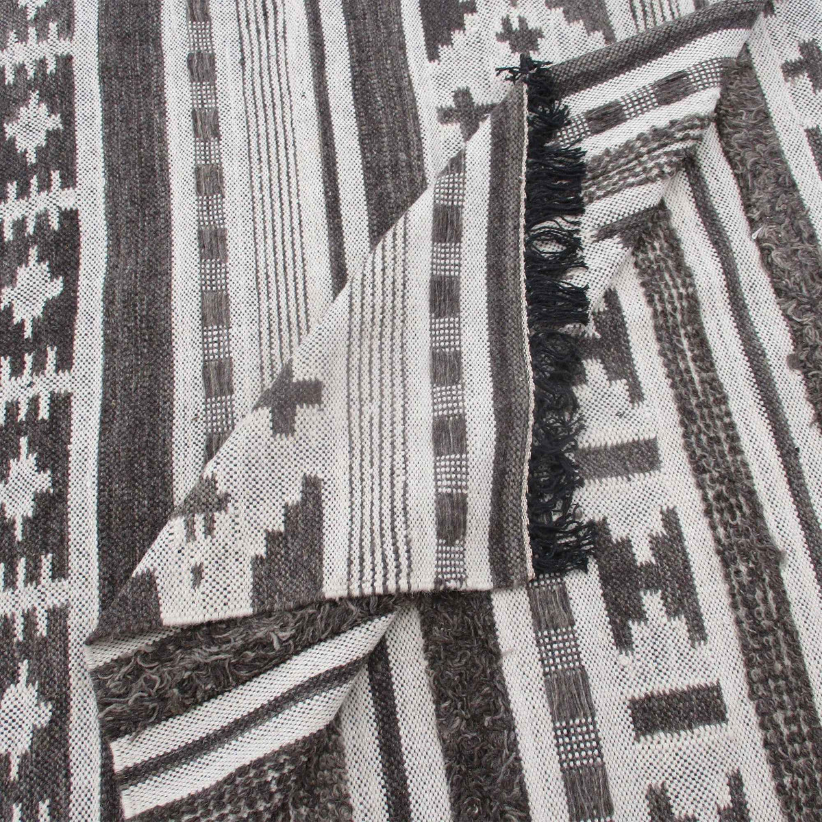 Monolith & Heart Martil Hand-Woven Wool Rug, Charcoal & Natural White