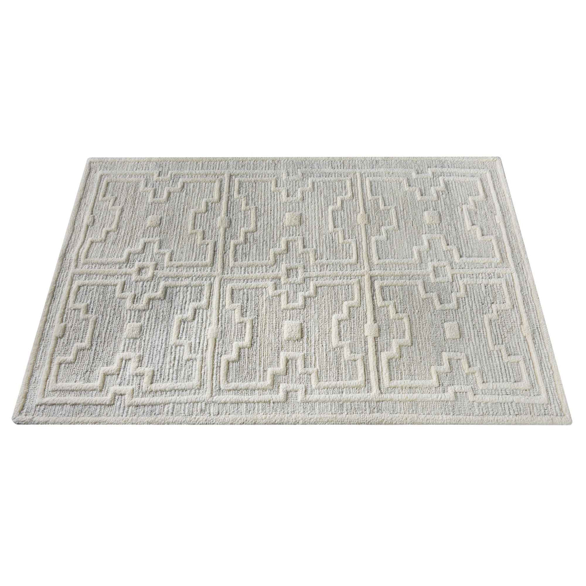 Monolith & Heart Agatha Punja Kelim New Zealand Wool Rug, Natural White & Grey