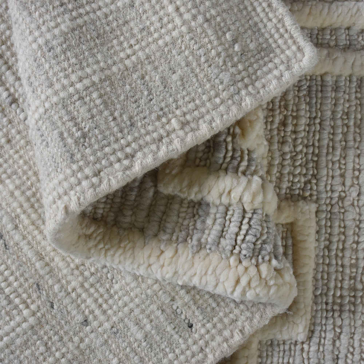 Monolith & Heart Agatha Punja Kelim New Zealand Wool Rug, Natural White & Grey