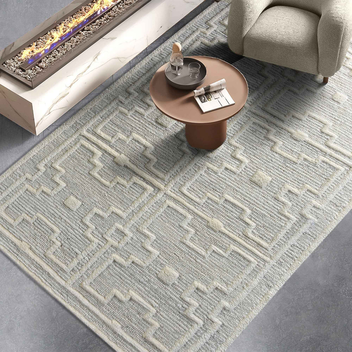 Monolith & Heart Agatha Punja Kelim New Zealand Wool Rug, Natural White & Grey