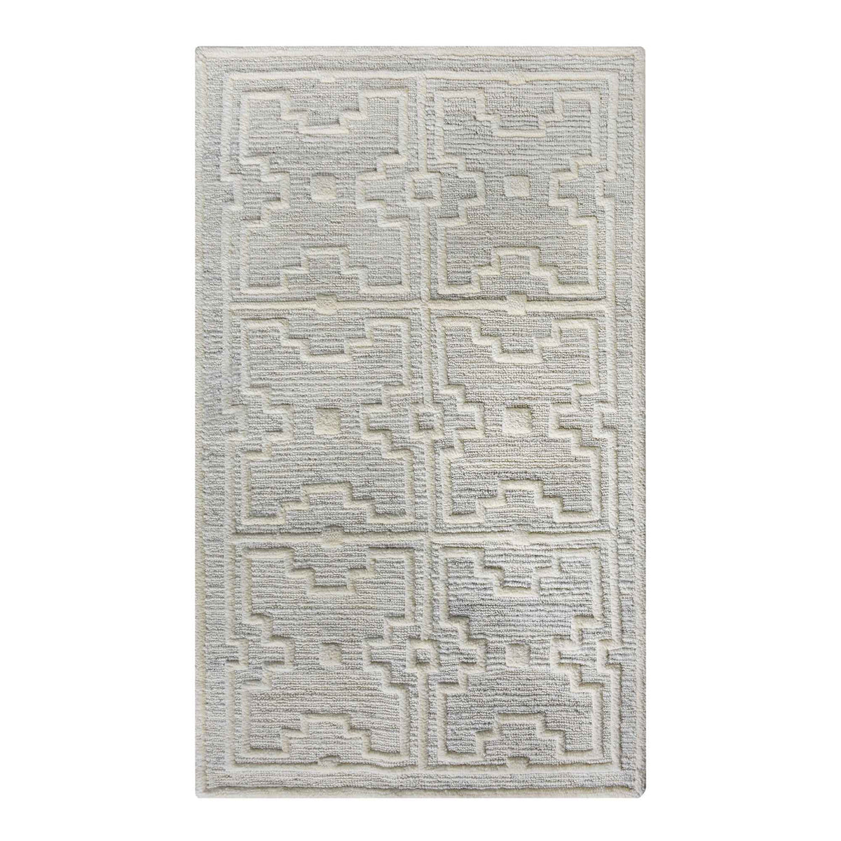 Monolith & Heart Agatha Punja Kelim New Zealand Wool Rug, Natural White & Grey