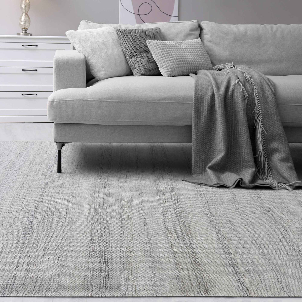 Monolith & Heart Alata Punja Kelim Wool Rug, Natural White & Grey