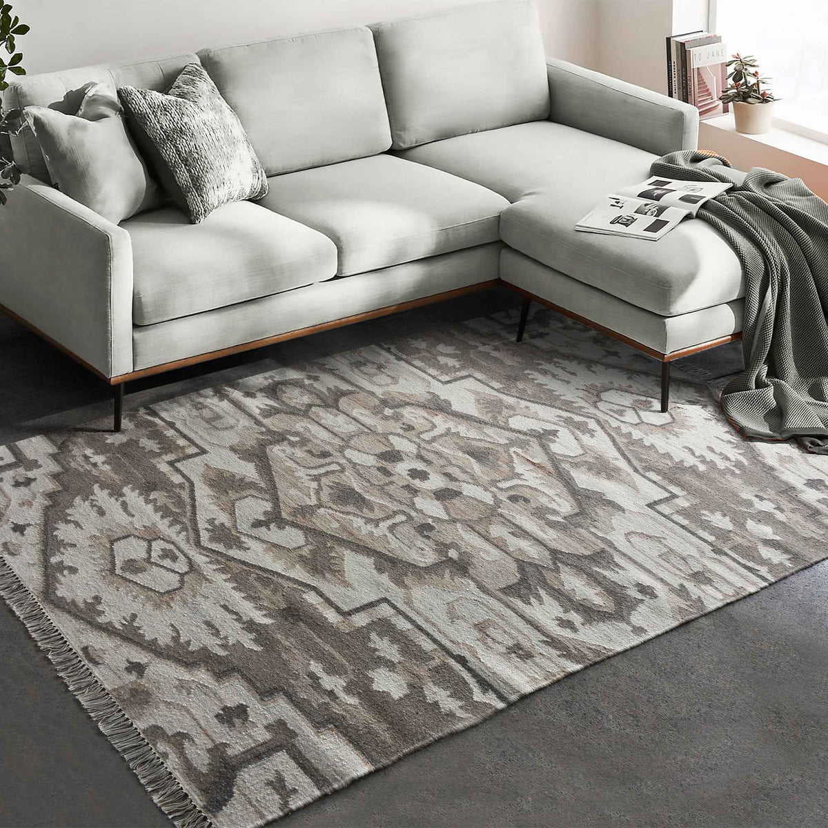 Monolith & Heart Aldford Punja Kelim Wool Rug, Natural