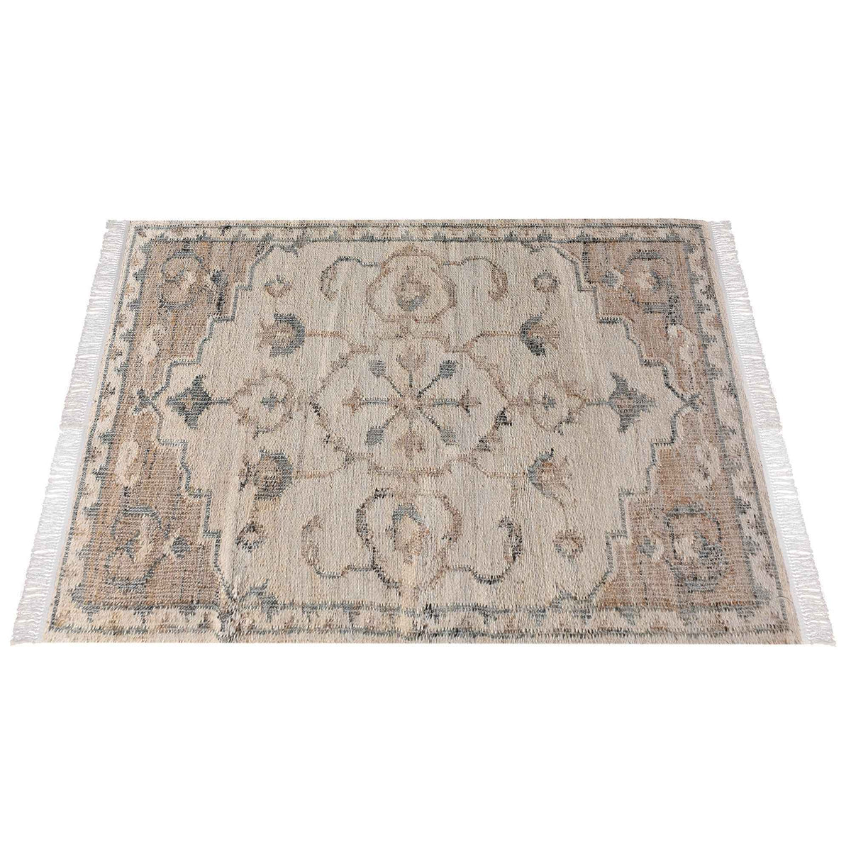 Monolith & Heart Amroha Punja Hand-Woven Hemp & Wool Rug, Natural & Sage