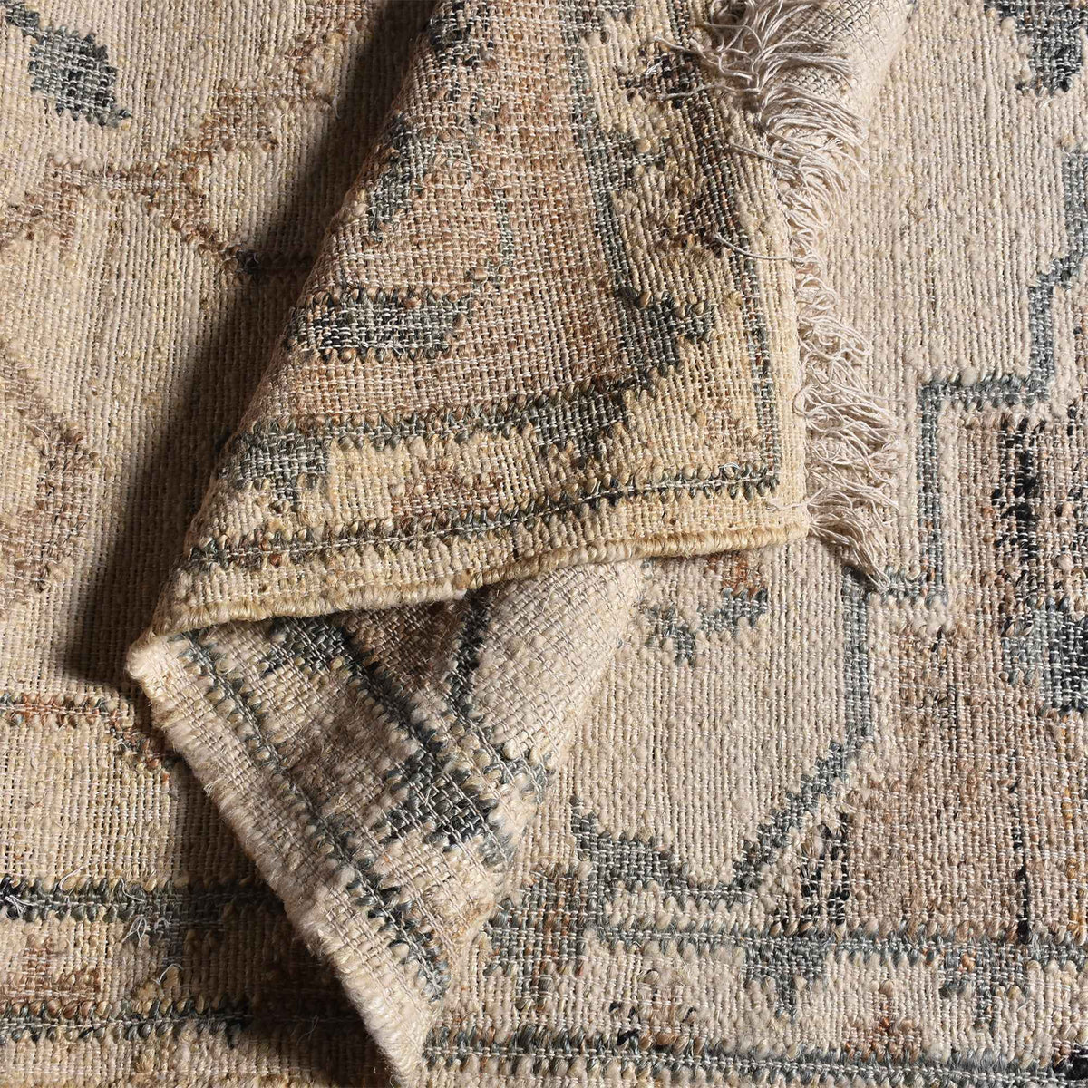 Monolith & Heart Amroha Punja Hand-Woven Hemp & Wool Rug, Natural & Sage