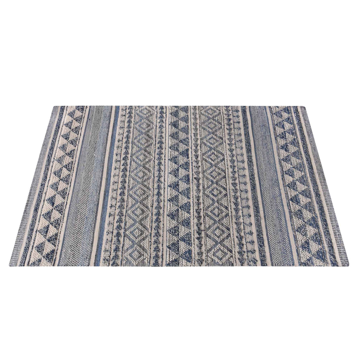 Monolith & Heart Azov Hand-Woven Recycled Denim & Wool Rug, Blue & Natural White