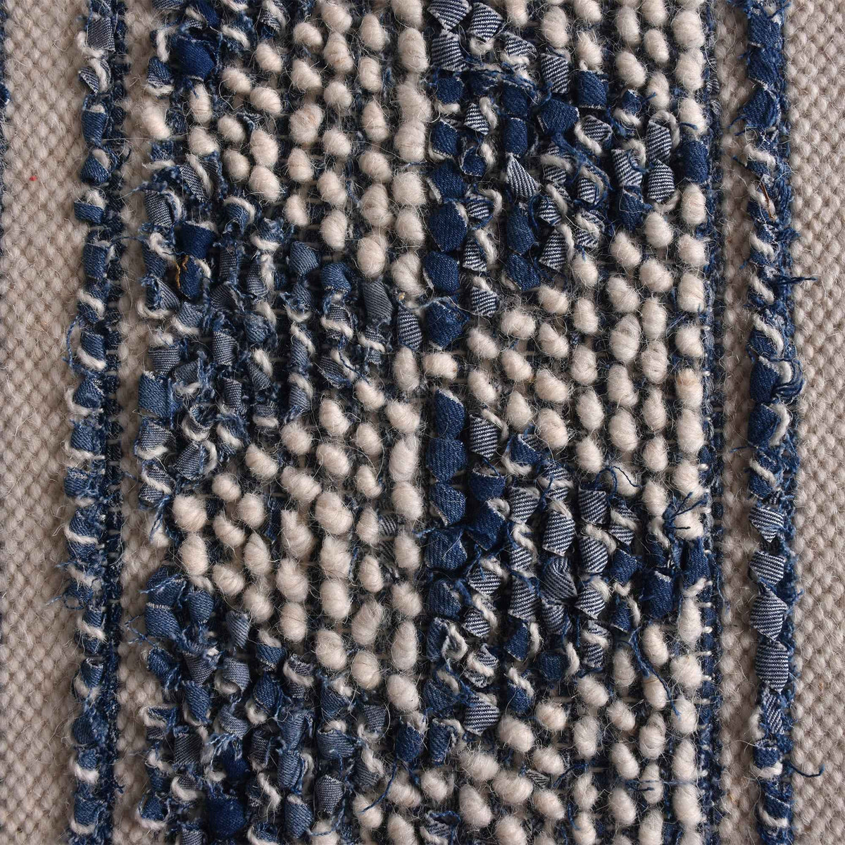 Monolith & Heart Azov Hand-Woven Recycled Denim & Wool Rug, Blue & Natural White