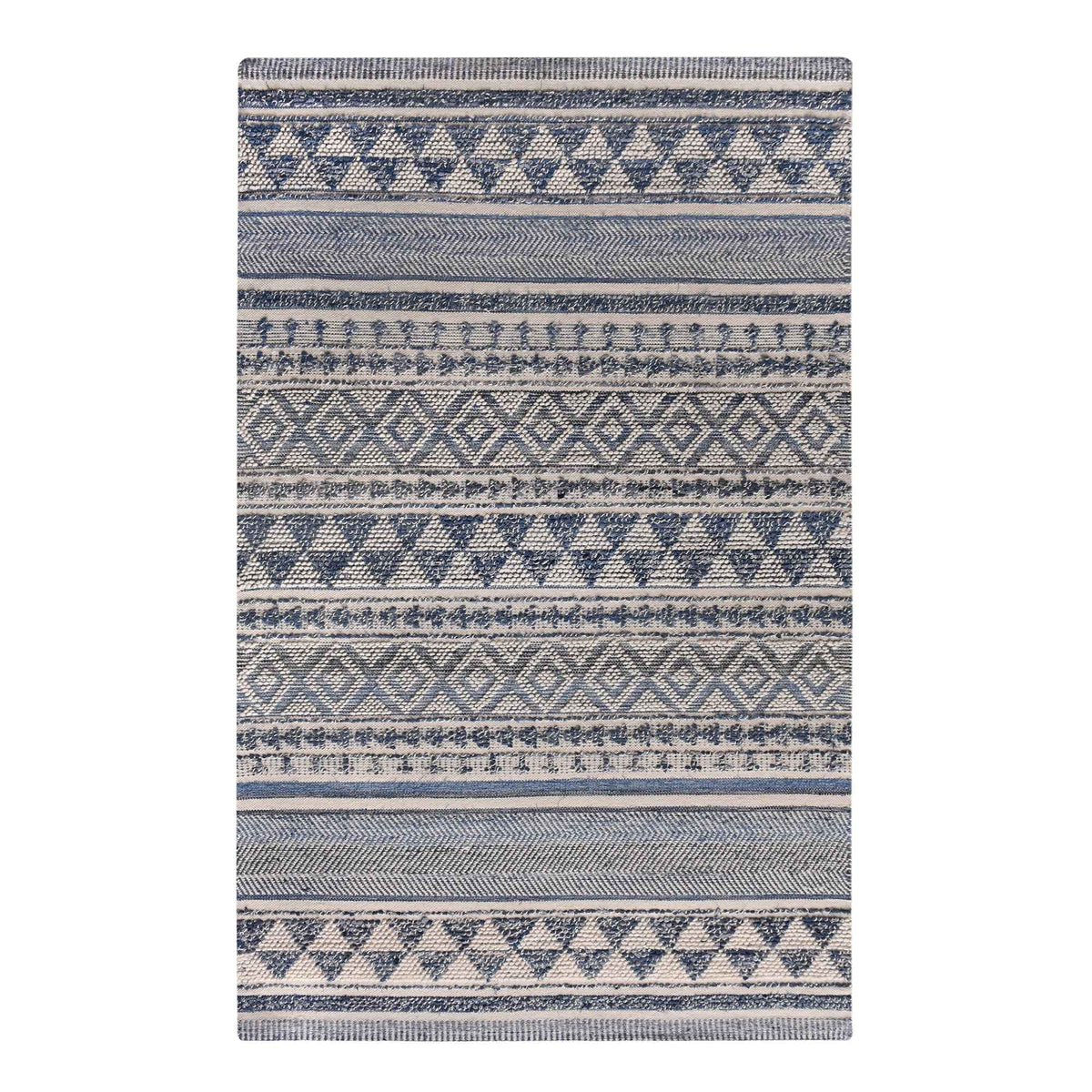 Monolith & Heart Azov Hand-Woven Recycled Denim & Wool Rug, Blue & Natural White