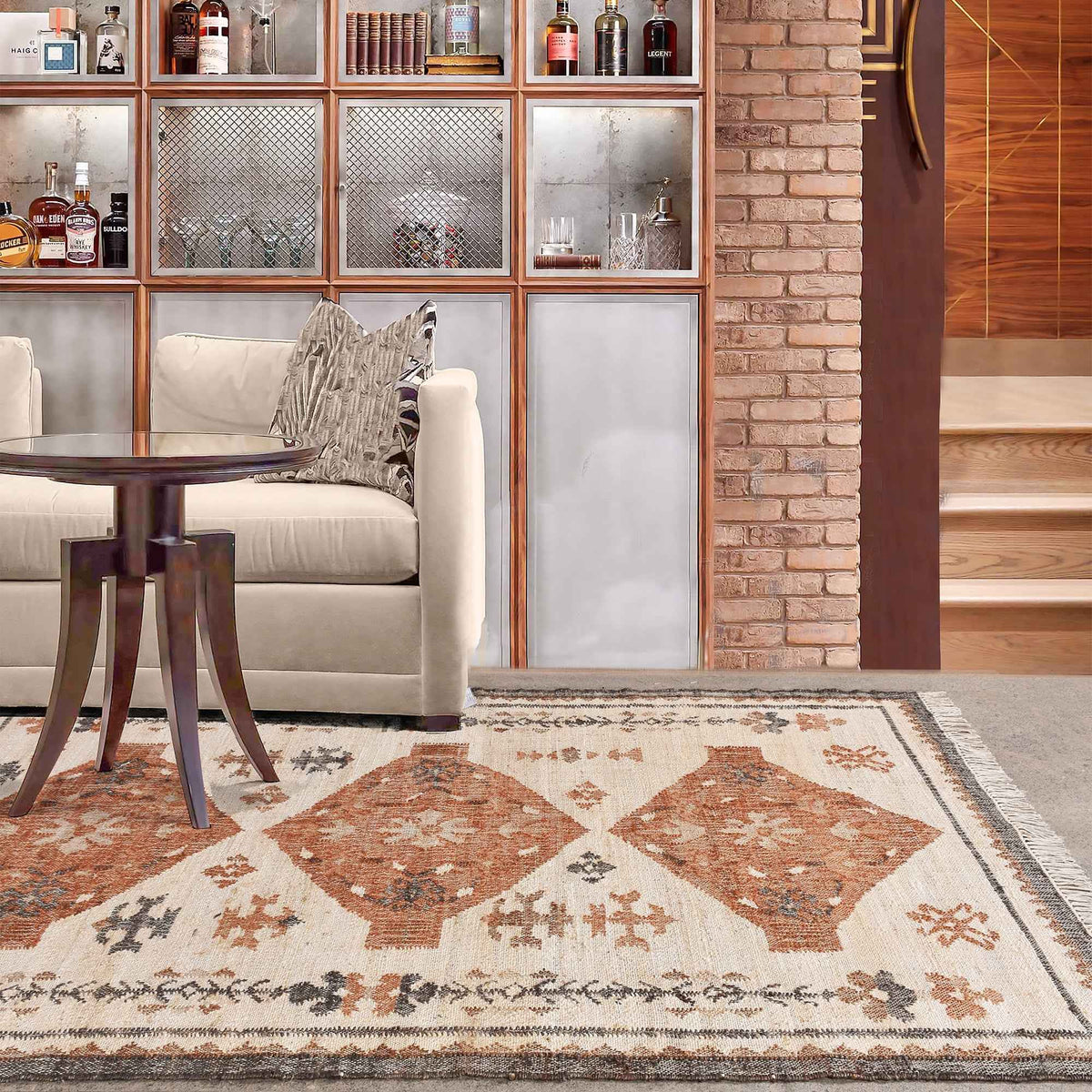 Monolith & Heart Barroso Punja Kelim Jute Rug, Natural White & Multi