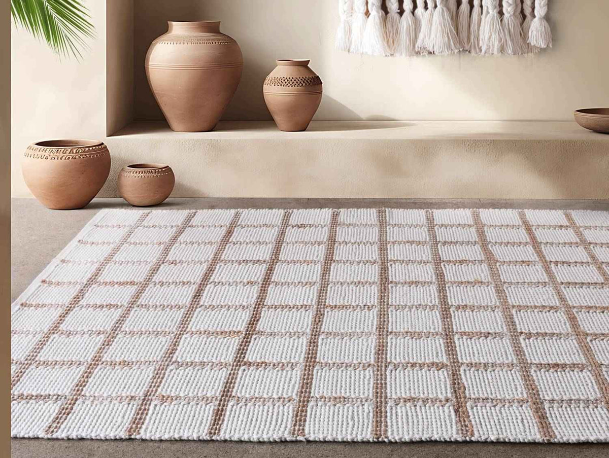 BAUGUR - IVORY/NATURAL - HAND WOVEN - WOOL + JUTE