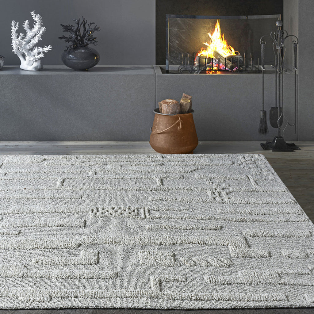 Area Rug, Bedroom Rug, Living Room Rug, Living Area Rug, Indian Rug, Office Carpet, Office Rug, Shop Rug Online, Wool, Natural White, Hand woven, Cut And Loop, intricate
