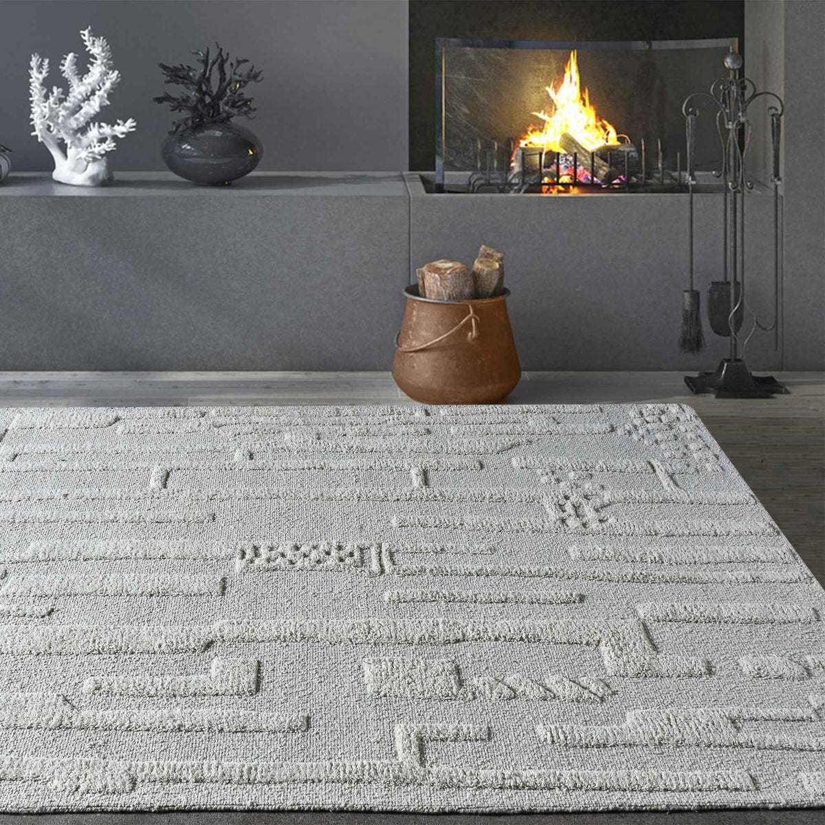 Monolith & Heart Belley Hand-Woven & Over-Tufted Wool Rug, Natural White
