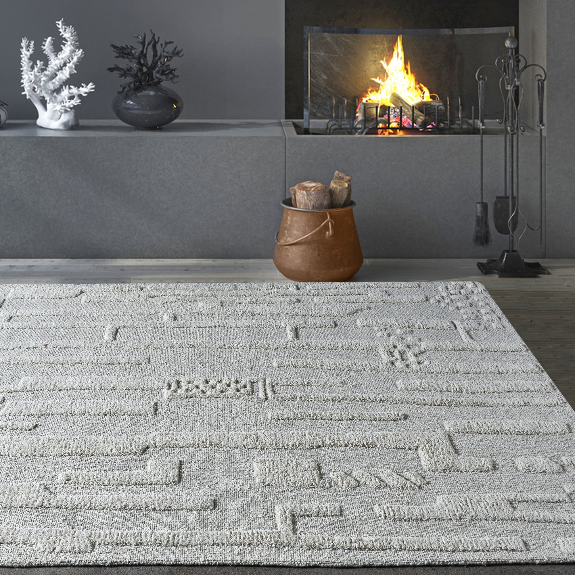 Area Rug, Bedroom Rug, Living Room Rug, Living Area Rug, Indian Rug, Office Carpet, Office Rug, Shop Rug Online, Wool, Natural White, Hand woven, Cut And Loop, intricate