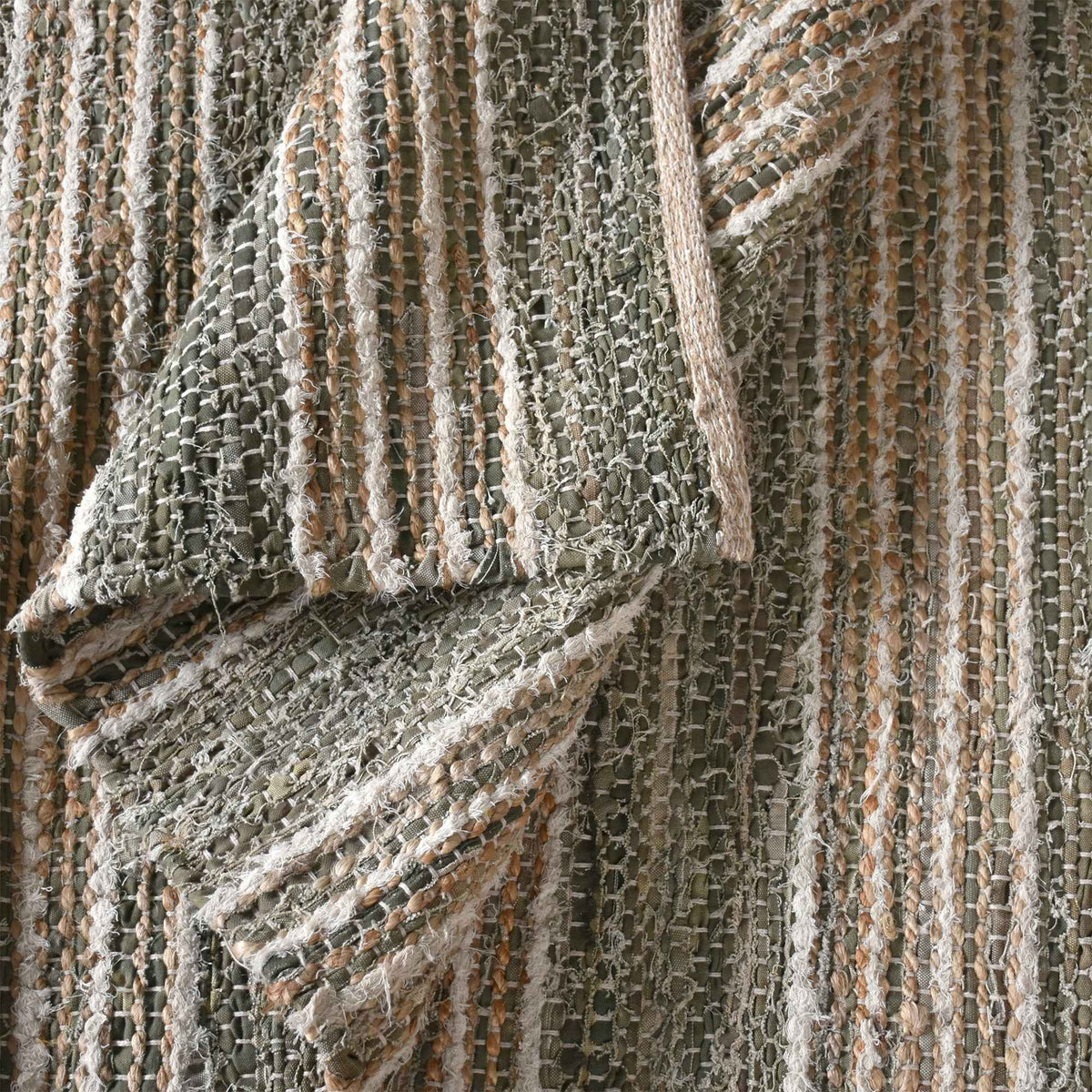 Monolith & Heart Bento Hand-Woven Recycled Denim & Cotton Salvage Rug, Natural & Beige