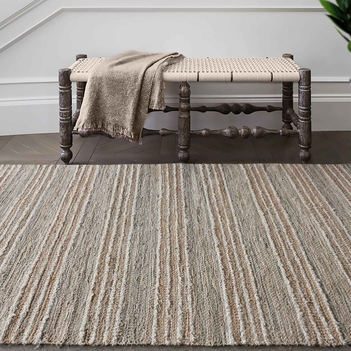 Monolith & Heart Bento Hand-Woven Recycled Denim & Cotton Salvage Rug, Natural & Beige
