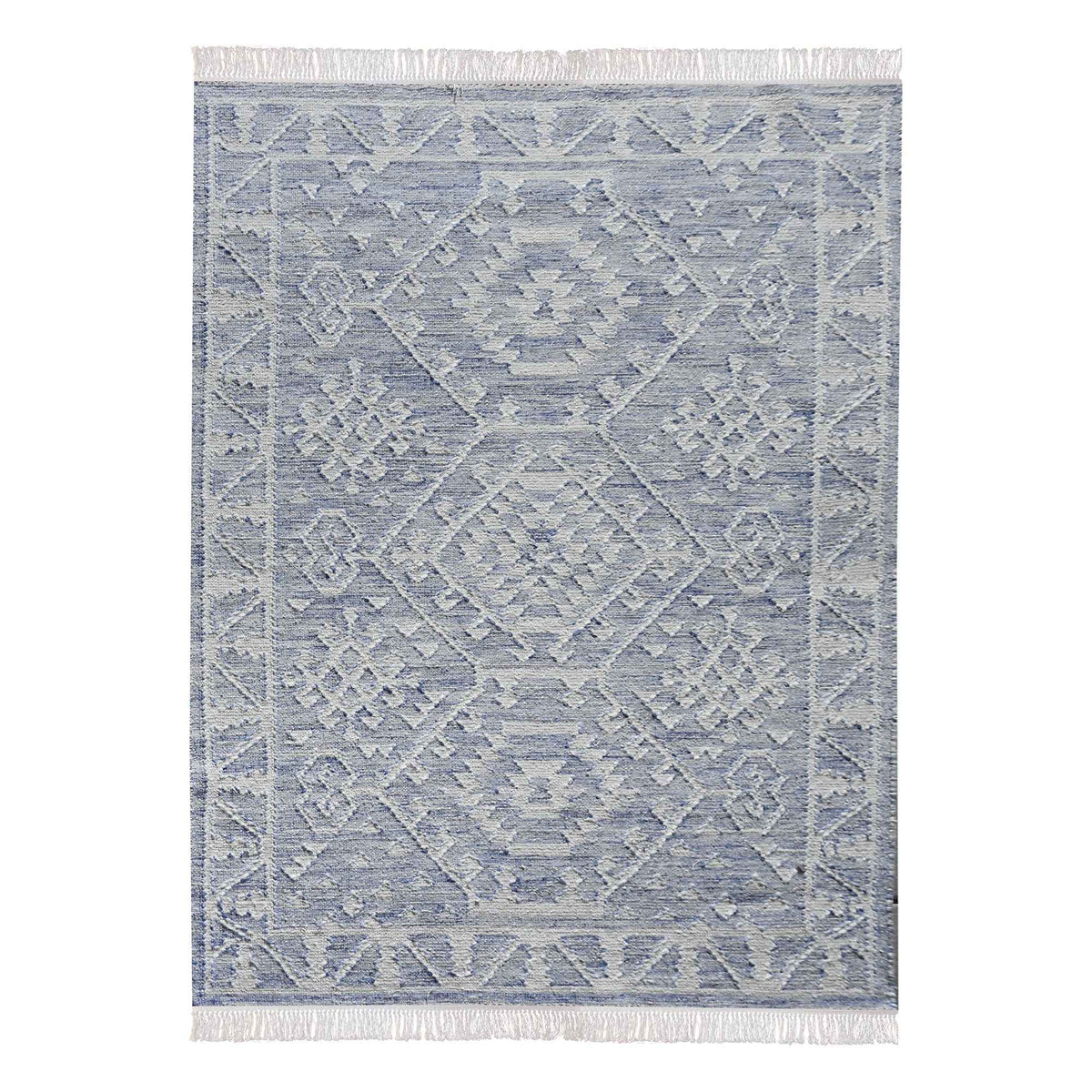 Monolith & Heart Bertin-III Punja Hand-Woven Hemp & Wool Rug, Blue & Natural White