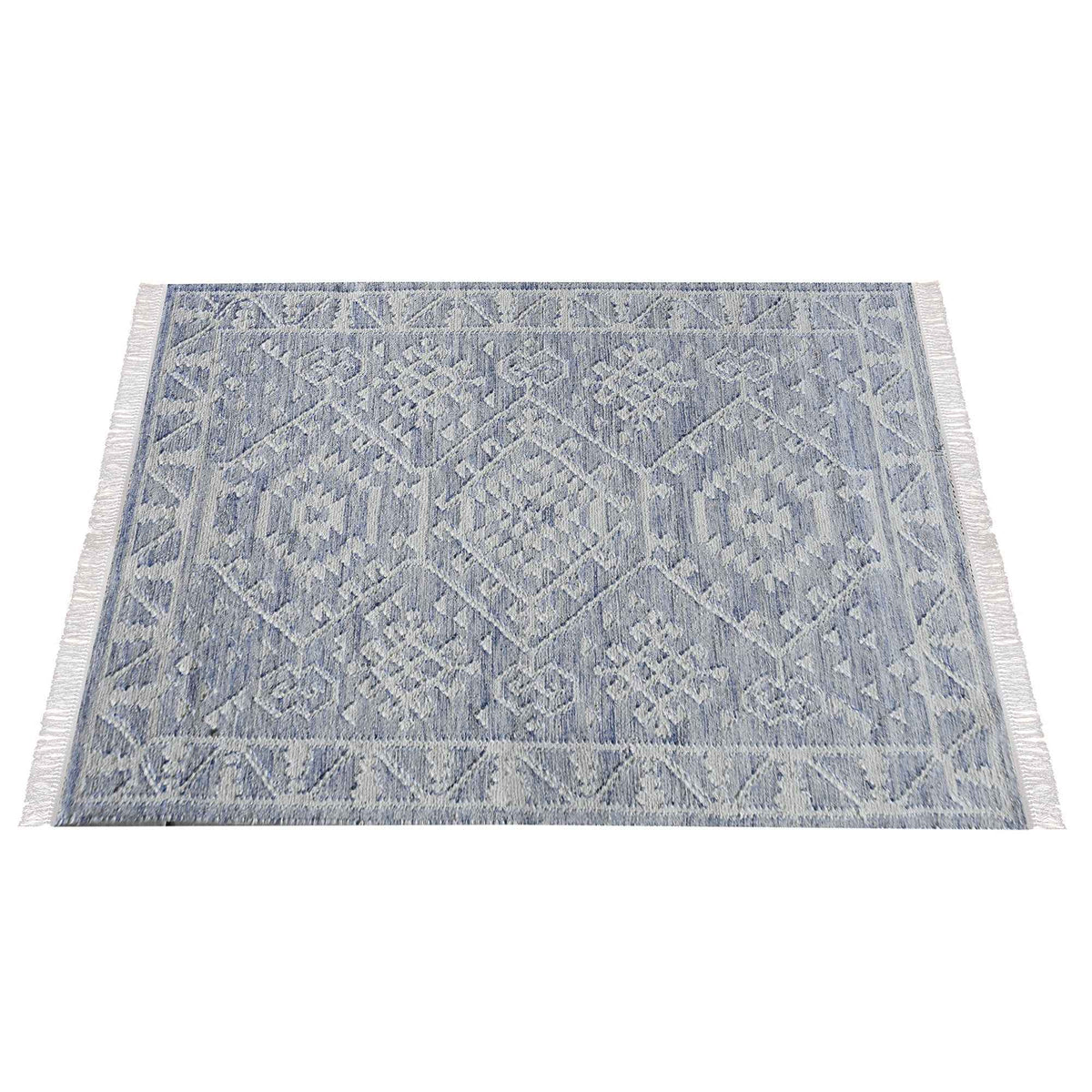 Monolith & Heart Bertin-III Punja Hand-Woven Hemp & Wool Rug, Blue & Natural White