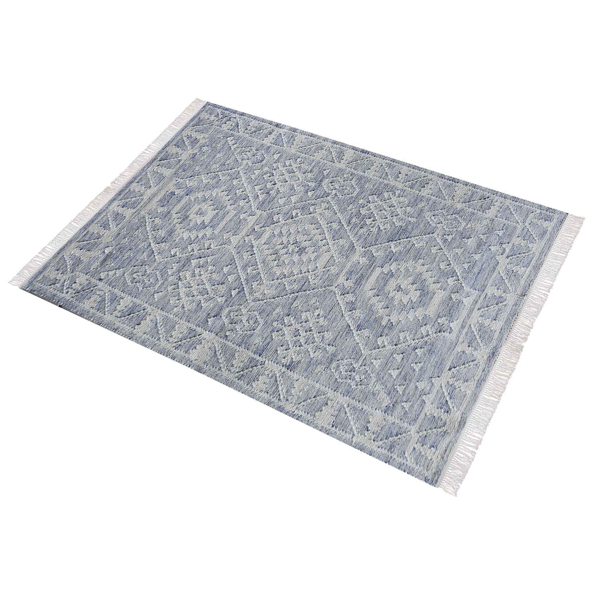 Monolith & Heart Bertin-III Punja Hand-Woven Hemp & Wool Rug, Blue & Natural White