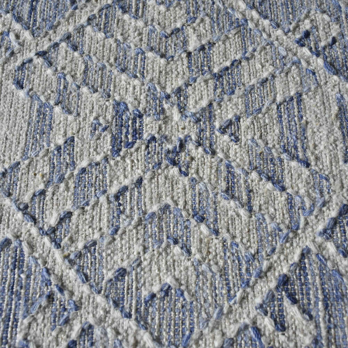 Monolith & Heart Bertin-III Punja Hand-Woven Hemp & Wool Rug, Blue & Natural White