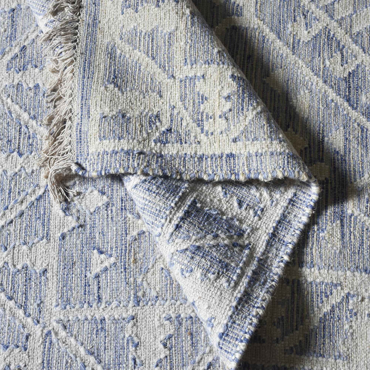 Monolith & Heart Bertin-III Punja Hand-Woven Hemp & Wool Rug, Blue & Natural White