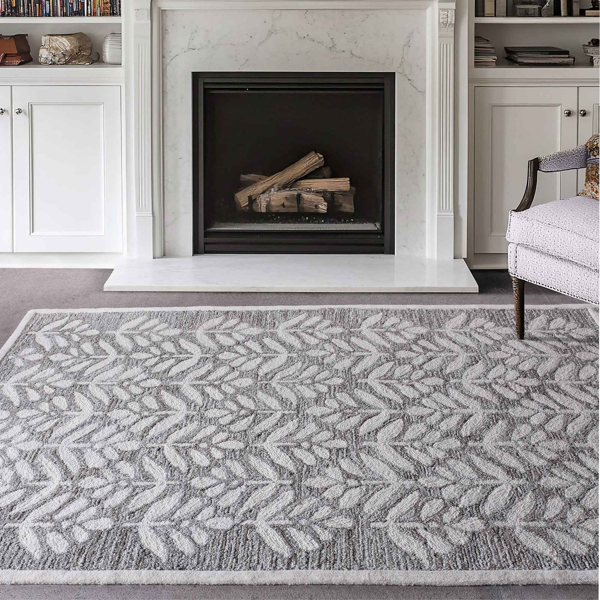 Monolith & Heart Besar-II Hand-Tufted Recycled Denim & Wool Rug, Beige & White