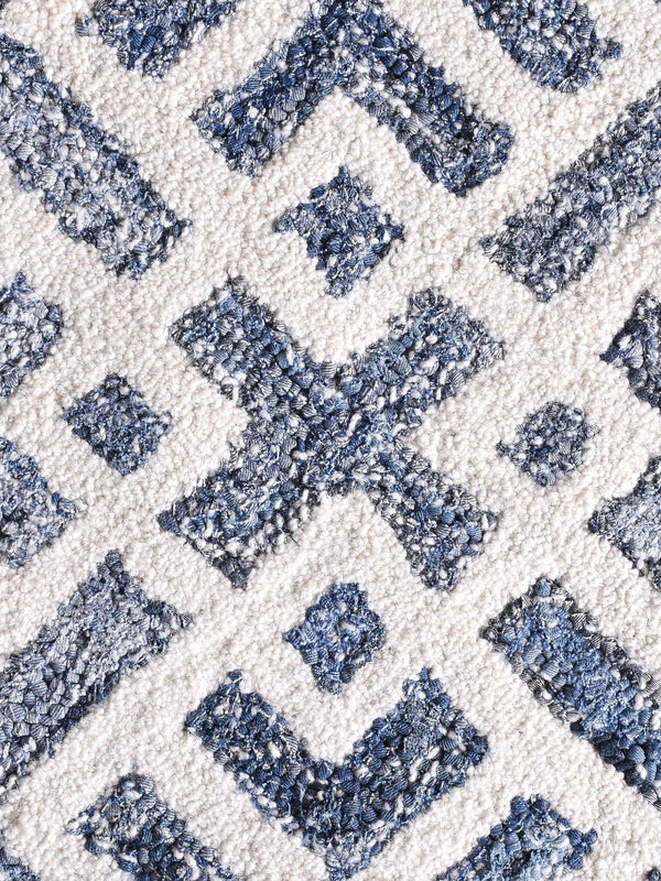BOESMAN-III RUG - BLUE/IVORY - HAND TUFTED - COTTON DENIM/WOOL