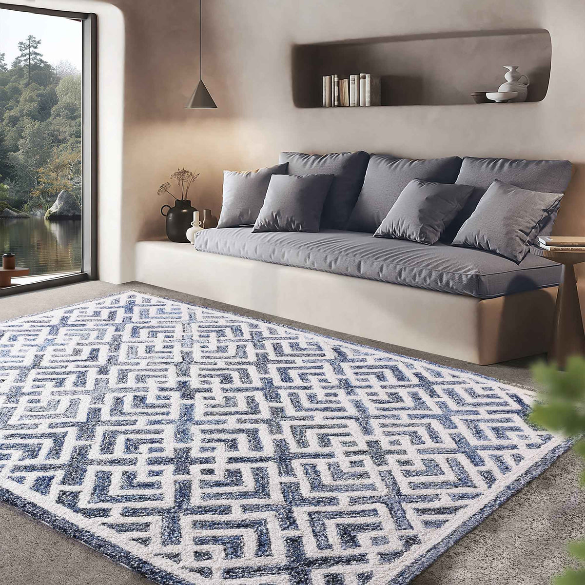 Monolith & Heart Boesman-III Hand-Tufted Recycled Denim & Wool Rug, Blue