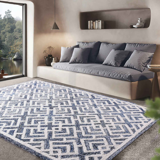 BOESMAN-III RUG - BLUE/IVORY - HAND TUFTED - COTTON DENIM/WOOL