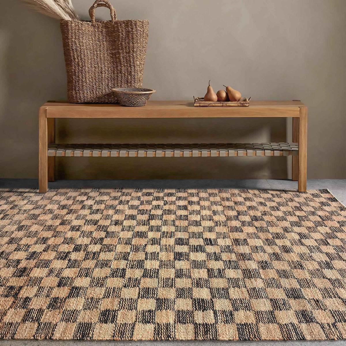 Monolith & Heart Brioso Hand-Carved Jute Rug, Natural & Charcoal