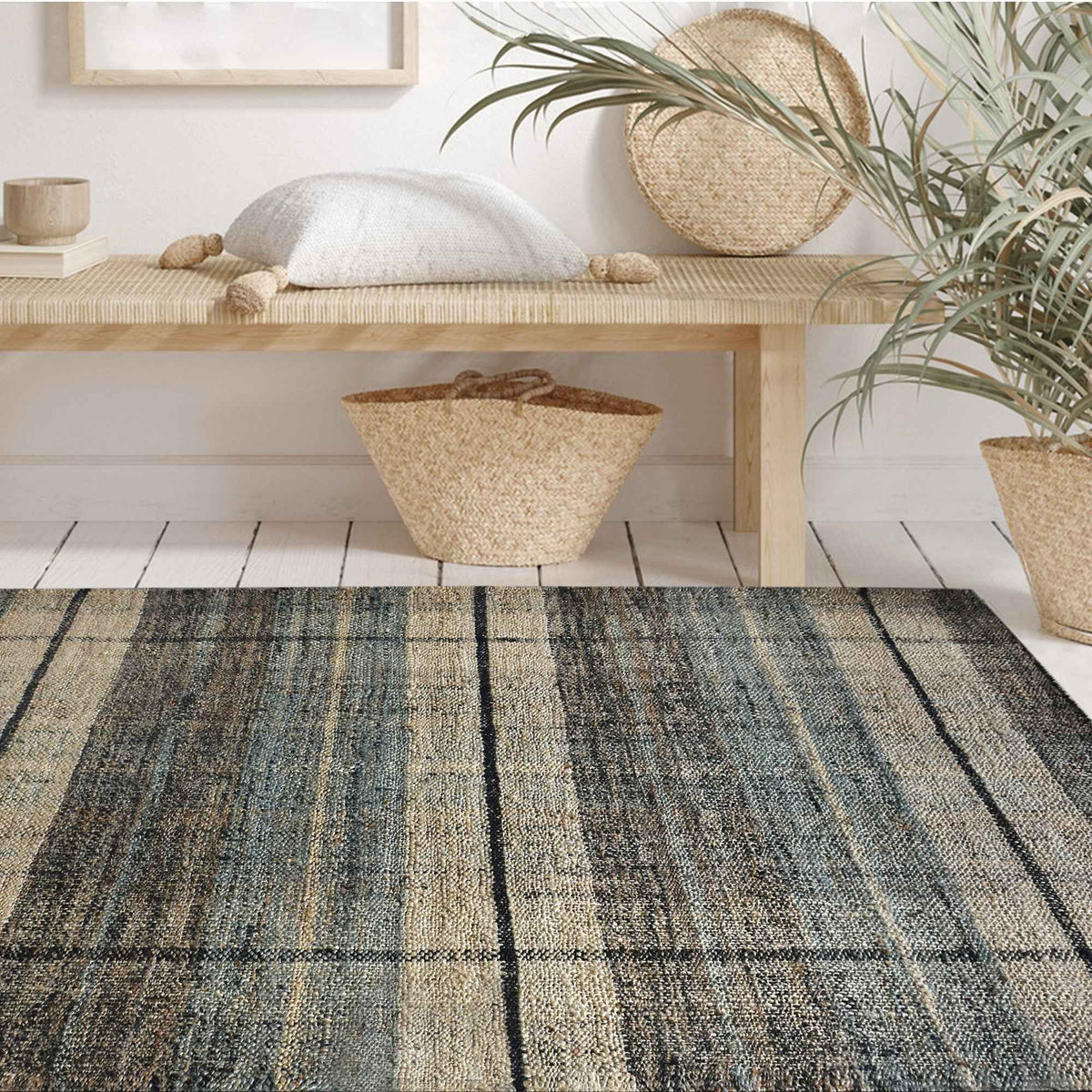 Monolith & Heart Busto Punja Hand-Woven Hemp & Wool Rug, Natural, Sage & Charcoal