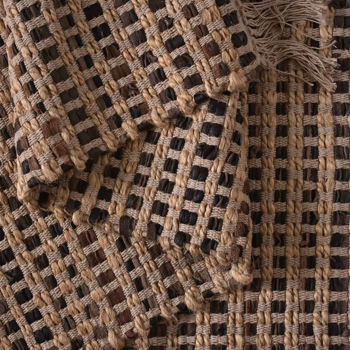 Monolith & Heart Cahill Hand-Woven Leather & Jute Rug, Natural White & Espresso