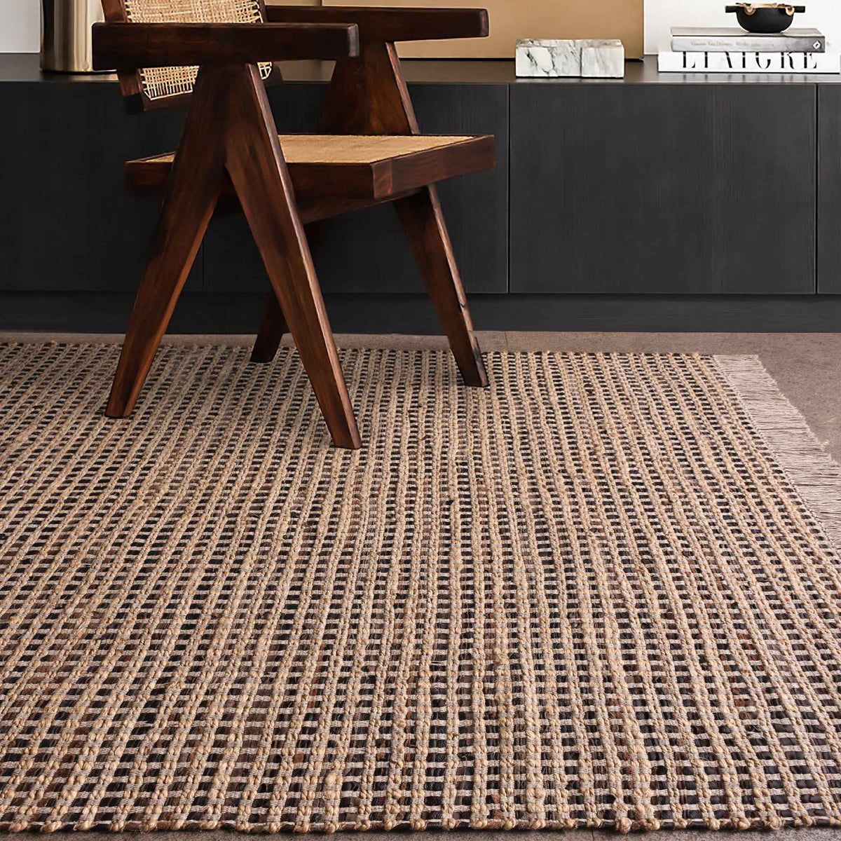 Monolith & Heart Cahill Hand-Woven Leather & Jute Rug, Natural White & Espresso