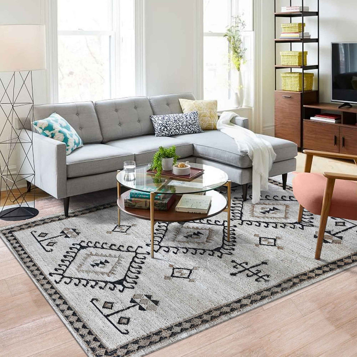 Monolith & Heart Capitari Punja Hand-Woven Hemp & Wool Rug, Natural & Charcoal