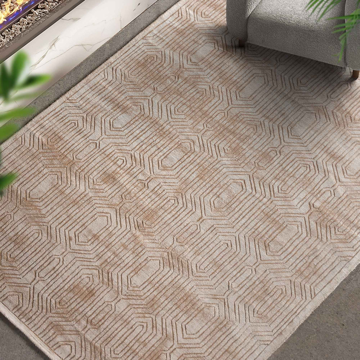 Monolith & Heart Caricom Hand-Woven Viscose & Jute Rug, Beige