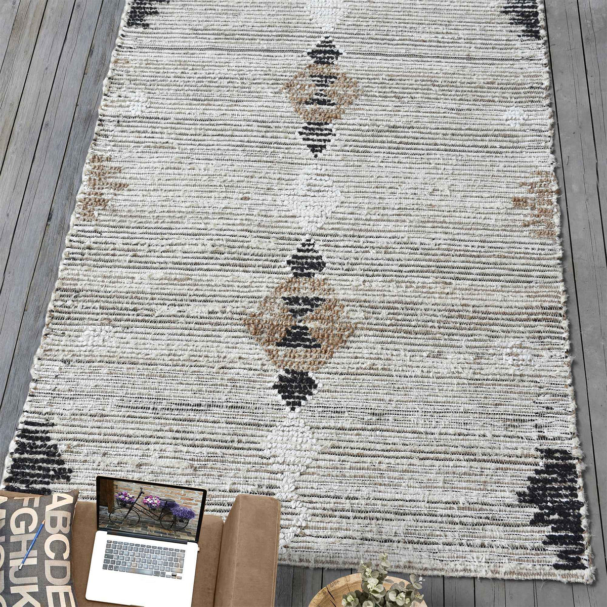 Monolith & Heart Caspia Flatweave Rug, Recycled Cotton and Hemp, Handwoven, Neutral Colors, Multiple Sizes