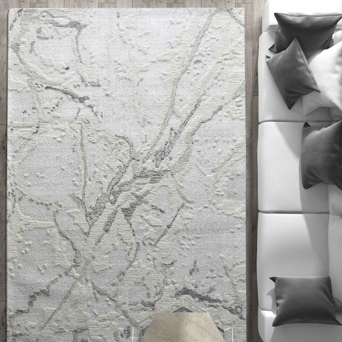Monolith & Heart Cheryl Hand-Woven Wool & Viscose Rug, Natural White & Grey