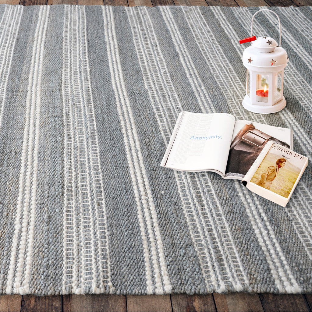 Area Rug, Bedroom Rug, Living Room Rug, Living Area Rug, Indian Rug, Office Carpet, Office Rug, Shop Rug Online, Hemp, Wool, Grey, Natural White, Pitloom, Flat Weave, Stripes