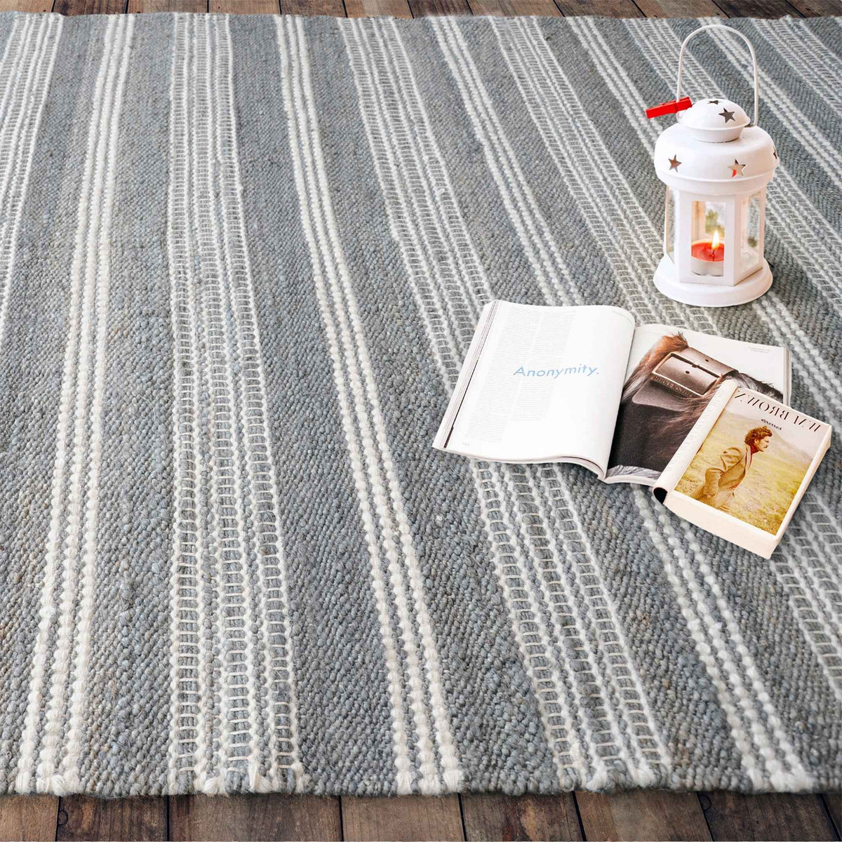 Monolith & Heart Cowlix Hand-Woven Hemp & Wool Rug, Grey & Natural White