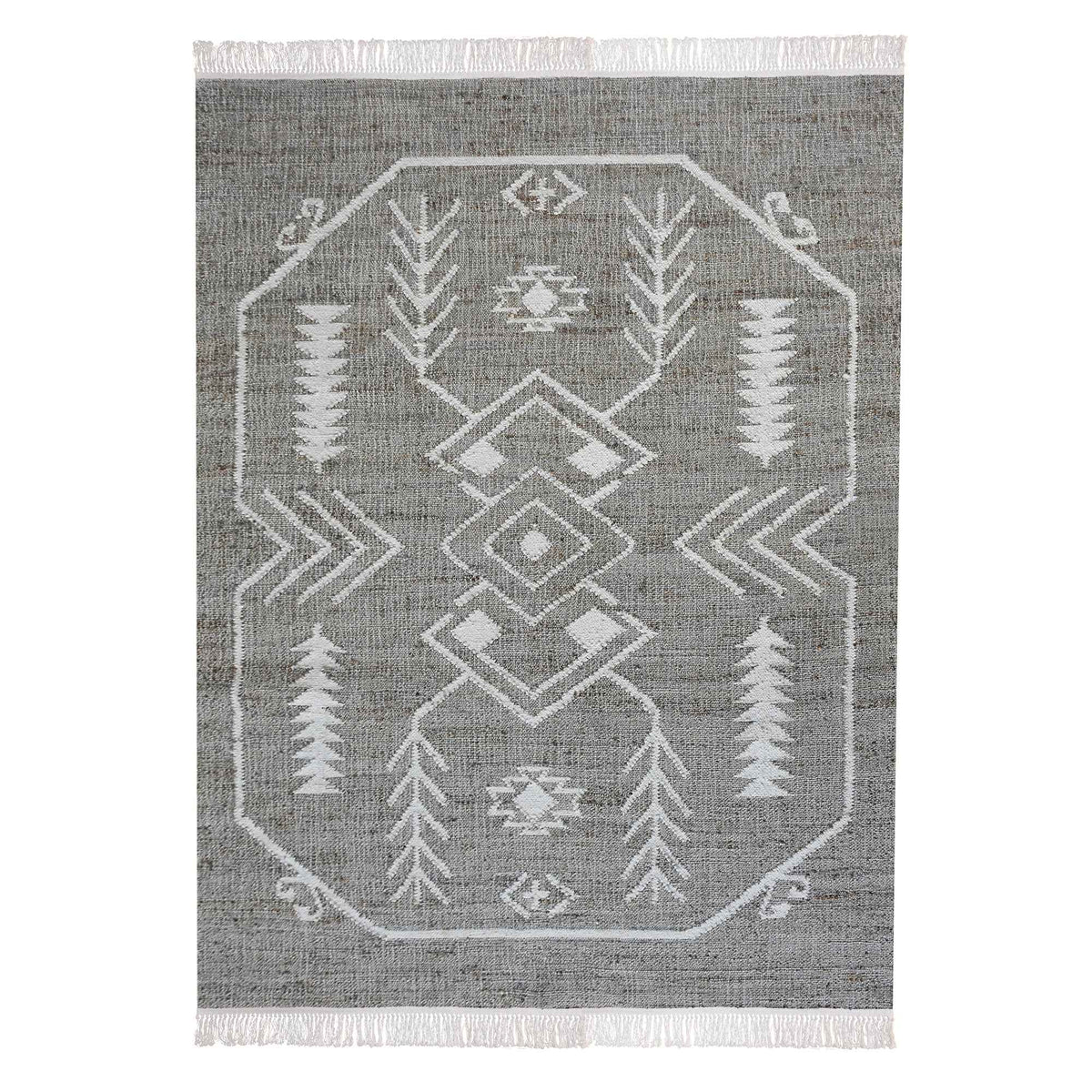Monolith & Heart Curraw Punja Hand-Woven Hemp & Wool Rug, Grey & Natural White