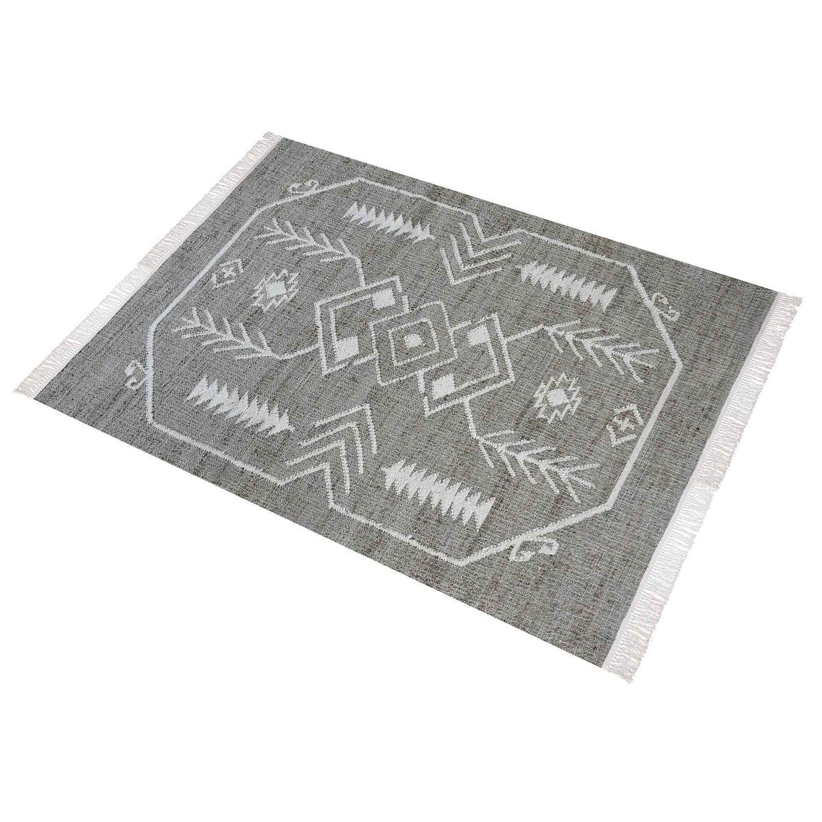 Monolith & Heart Curraw Punja Hand-Woven Hemp & Wool Rug, Grey & Natural White