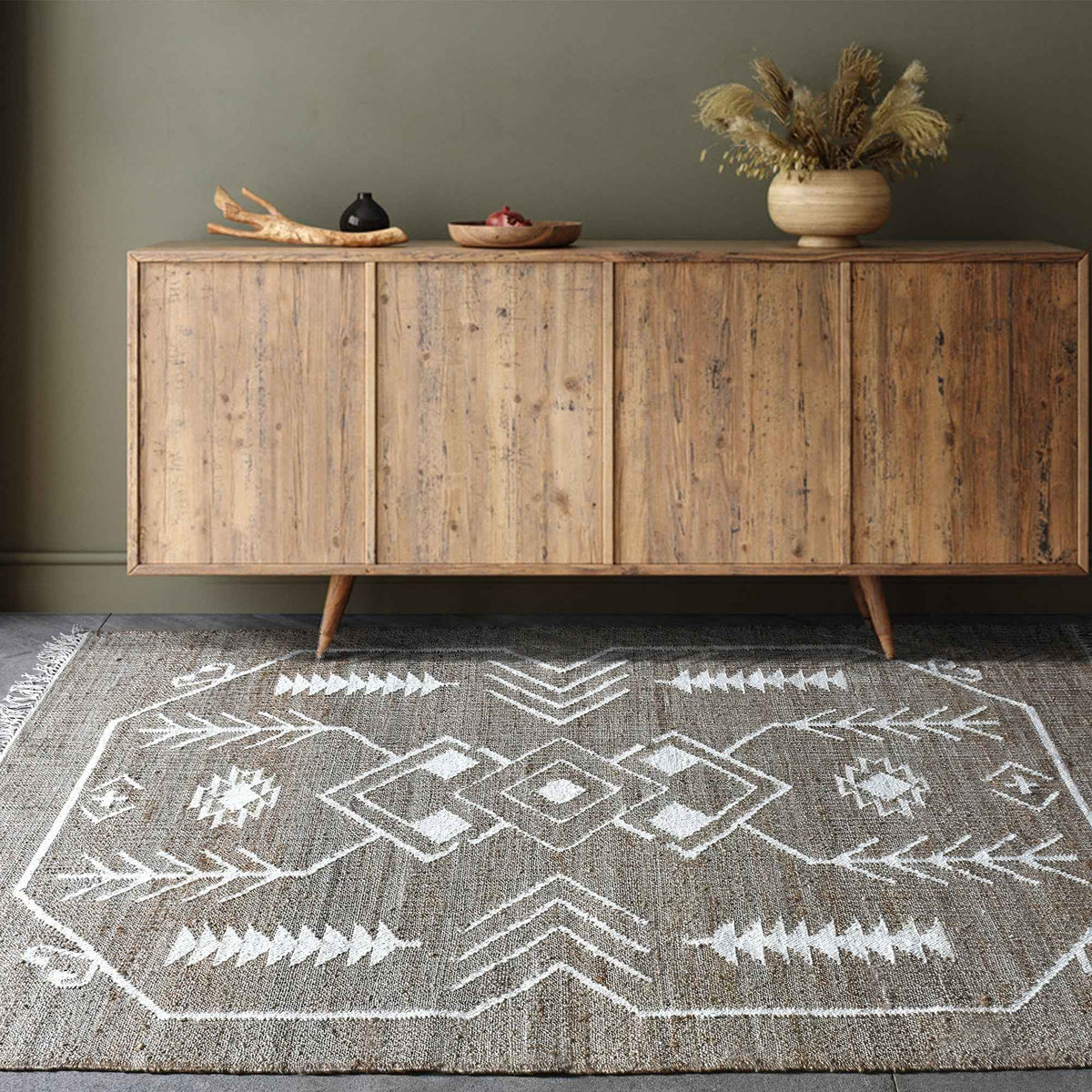 Monolith & Heart Curraw Punja Hand-Woven Hemp & Wool Rug, Grey & Natural White