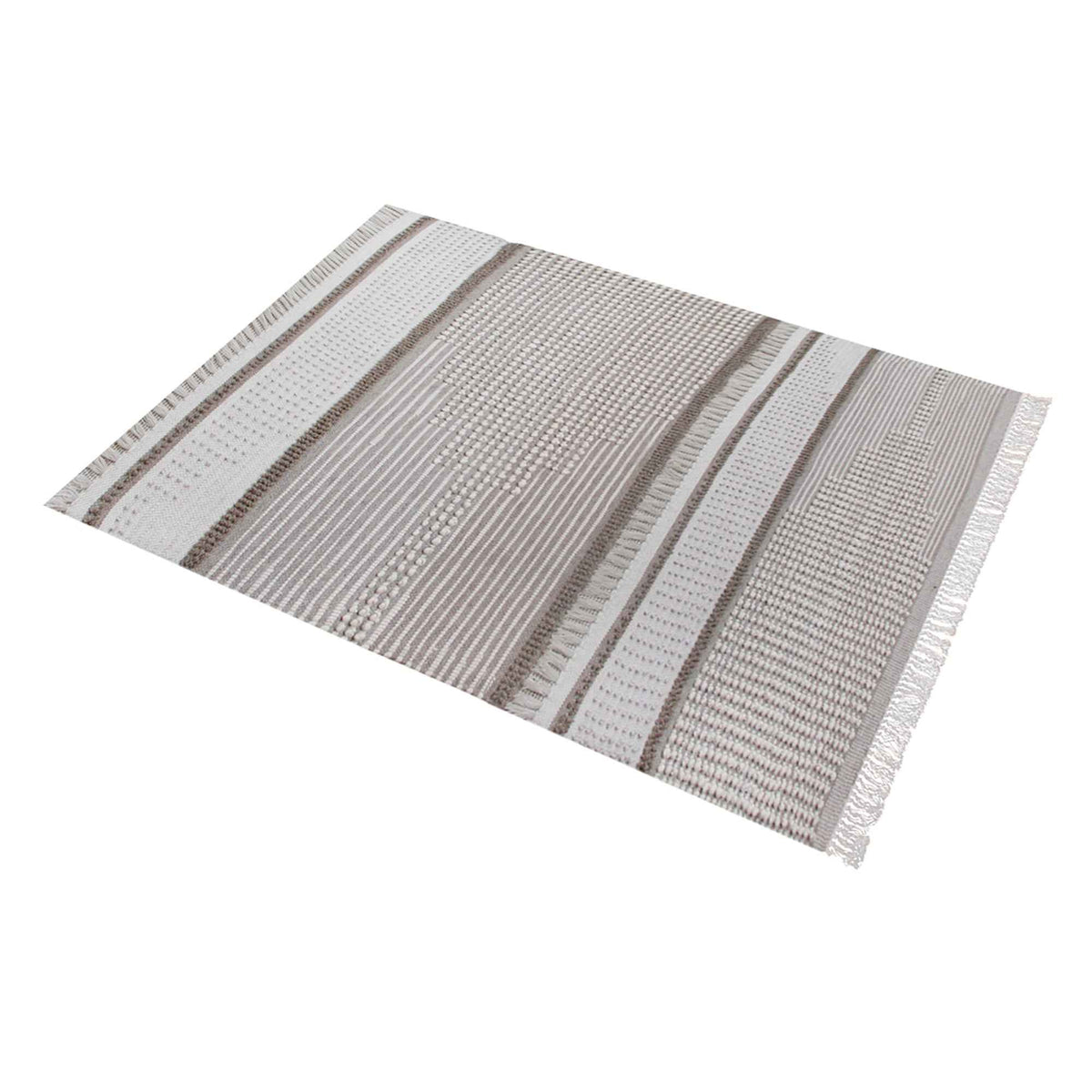 Monolith & Heart Cabalian Hand-Woven Wool, Cotton & Recycled PET Rug, Natural White, Beige & Grey