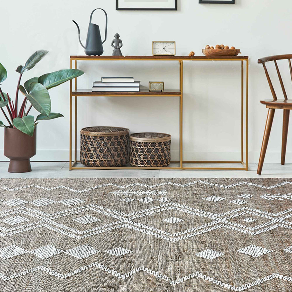 Monolith & Heart Darois Punja Flatwoven Hemp & Wool Rug, Natural & Natural White